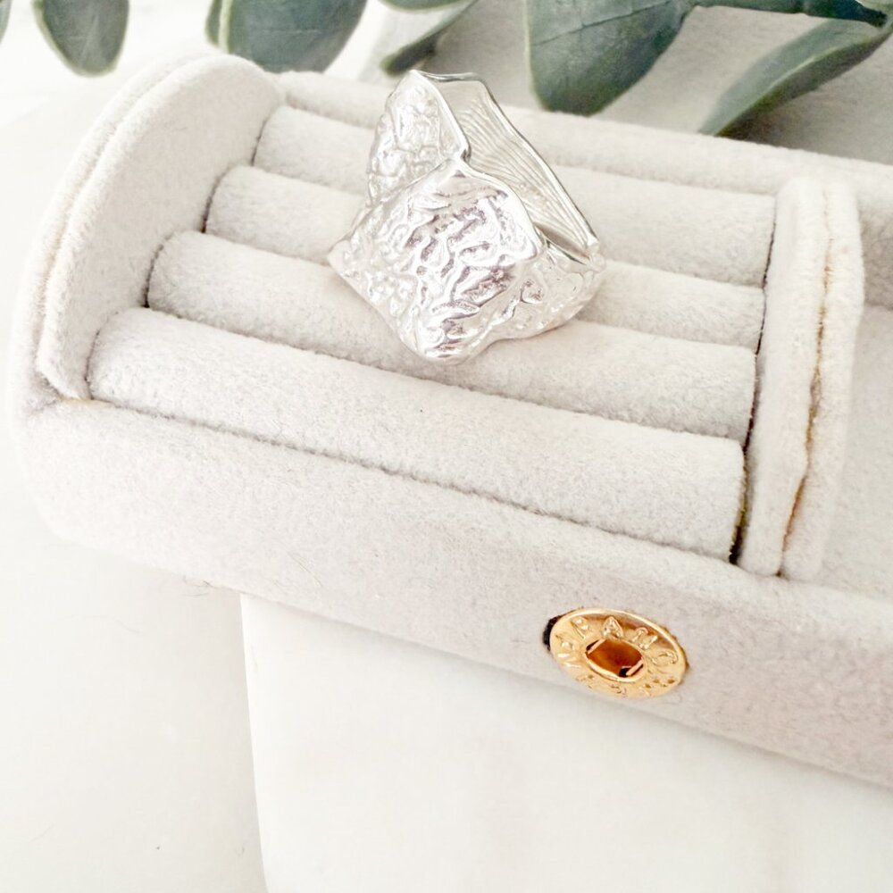 925 Sterling Silver Chunky Ring Irregular Geometric Ring Textured Statement Ring - Picture 6 of 11